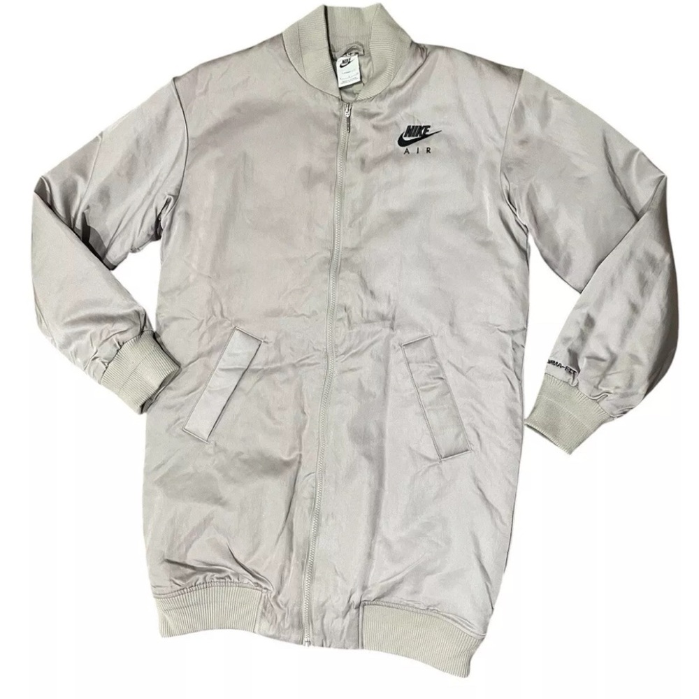 Nike Air Therma-FIT Bomber Womens Faux-Fill Long Jacket Overcoat Grey Small